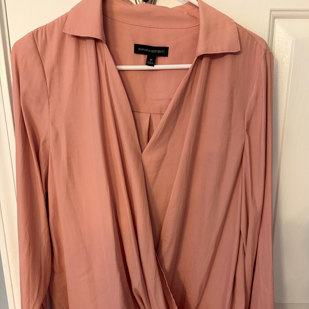 Banana Republic Factory Dusty Rose Long-Sleeve wrap-style Blouse
